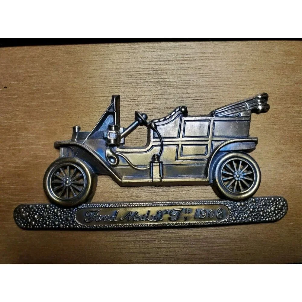 4 Vintage Framed Brass Wall Hangings Plaques Buick Chevrolet Automobiles Japan